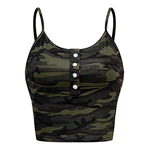 Top Damen Oberteile Top Sommer Kurz Tshirt Crop Tops Bauchfrei Camisole Tank Top Sexy Weste V-Ausschnitt Ärmellose T-Shirt Bluse Spaghettiträger Shirt von Generic