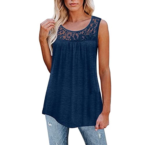 Top Damen Sommer Große Größen Tank Top mit Spitze Locker Tanktops Ãrmellose Elegant Trägertop Lässiges Rundhals Damentop Sommermode Ärmellos Oberteile Achselshirts von Generic