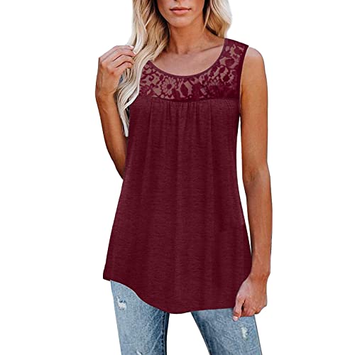 Top Damen Sommer Große Größen Tank Top mit Spitze Locker Tanktops Ãrmellose Elegant Trägertop Lässiges Rundhals Damentop Sommermode Ärmellos Oberteile Achselshirts von Generic