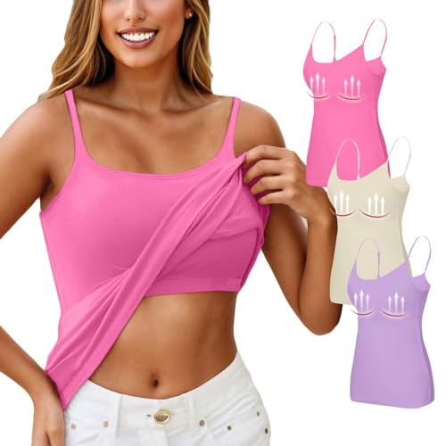 Top Mit Integriertem BH Shirt Unterhemd Damen Unterhemden Damen Trägertop Sport Top Still BH Baumwolle Stilltop Tops Spaghetti Top Damen Hautfarben BH-Hemd Funktionsunterhemd (A19 Violett,XL) von Generic