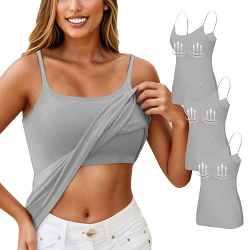 Top Mit Integriertem BH Sport Basic Shirt Damen Unterhemden Damen Long Shirt Lang Sport Tank Top Yoga Sporttop Mit Integriertem BH Summer Spaghetti Top Damen Camisole BH Pink (A02 Grau,XXL) von Generic