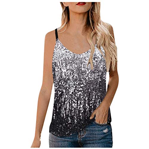 Tops Damen Glitzer Pailletten V-Ausschnitt sexy Pailletten Party Weste Tank Tops Spaghettiträger Camisole Tank Top Trägershirt Silvester Metallic Top von Generic