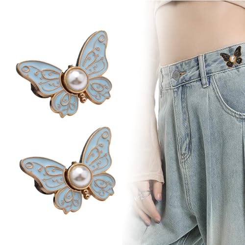 Totaladdly 2er-Pack abnehmbare Schmetterlingsclips, 2-Pack Detachable Butterfly Clips, Reusable Pantwaist Tightener, Buttons Pins for Loose Jeans (2pcs-Blau) von Generic