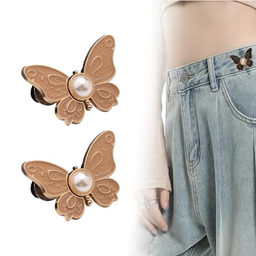 Totaladdly 2er-Pack abnehmbare Schmetterlingsclips, 2-Pack Detachable Butterfly Clips, Reusable Pantwaist Tightener, Buttons Pins for Loose Jeans (2pcs-Khaki) von Generic