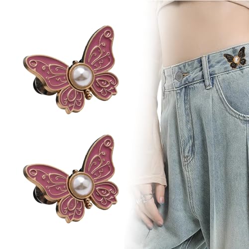 Totaladdly 2er-Pack abnehmbare Schmetterlingsclips, 2-Pack Detachable Butterfly Clips, Reusable Pantwaist Tightener, Buttons Pins for Loose Jeans (2pcs-Lila) von Generic