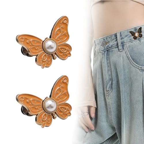 Totaladdly 2er-Pack abnehmbare Schmetterlingsclips, 2-Pack Detachable Butterfly Clips, Reusable Pantwaist Tightener, Buttons Pins for Loose Jeans (2pcs-Orange) von Generic