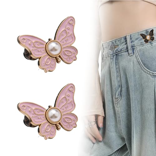 Totaladdly 2er-Pack abnehmbare Schmetterlingsclips, 2-Pack Detachable Butterfly Clips, Reusable Pantwaist Tightener, Buttons Pins for Loose Jeans (2pcs-Rosa) von Generic