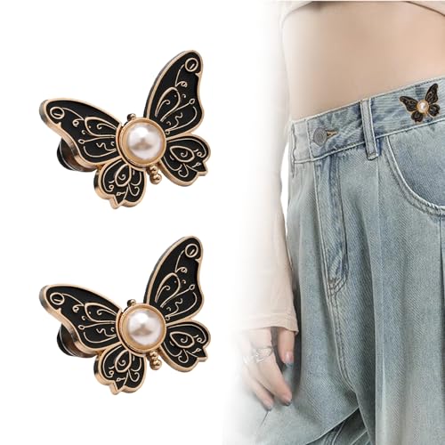 Totaladdly 2er-Pack abnehmbare Schmetterlingsclips, 2-Pack Detachable Butterfly Clips, Reusable Pantwaist Tightener, Buttons Pins for Loose Jeans (2pcs-Schwarz) von Generic