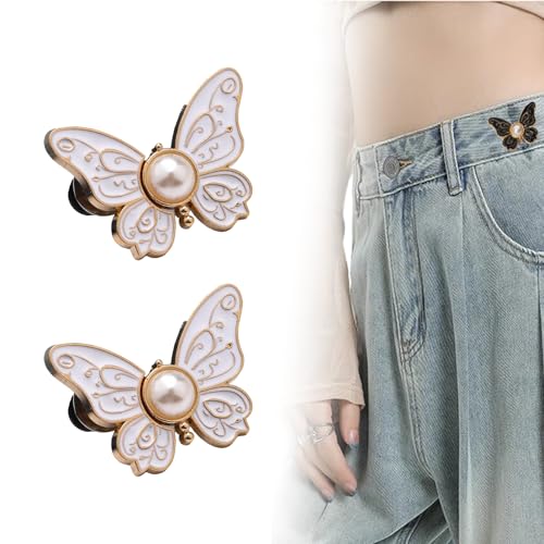 Totaladdly 2er-Pack abnehmbare Schmetterlingsclips, 2-Pack Detachable Butterfly Clips, Reusable Pantwaist Tightener, Buttons Pins for Loose Jeans (2pcs-Weiß) von Generic