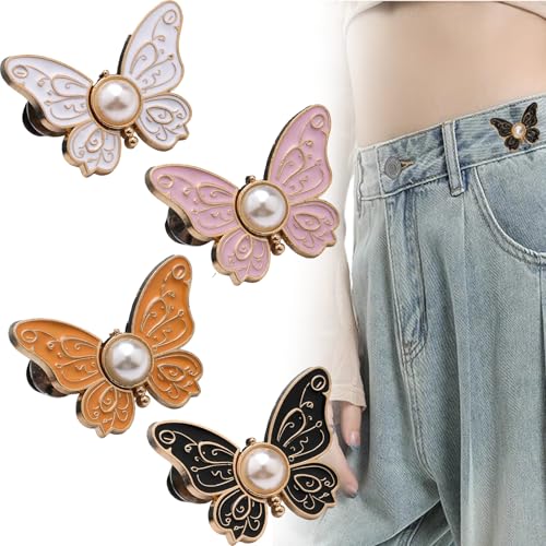 Totaladdly 2er-Pack abnehmbare Schmetterlingsclips, 2-Pack Detachable Butterfly Clips, Reusable Pantwaist Tightener, Buttons Pins for Loose Jeans (4pcs-1) von Generic