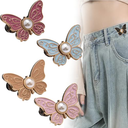 Totaladdly 2er-Pack abnehmbare Schmetterlingsclips, 2-Pack Detachable Butterfly Clips, Reusable Pantwaist Tightener, Buttons Pins for Loose Jeans (4pcs-2) von Generic