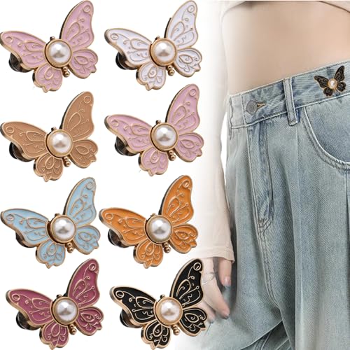 Totaladdly 2er-Pack abnehmbare Schmetterlingsclips, 2-Pack Detachable Butterfly Clips, Reusable Pantwaist Tightener, Buttons Pins for Loose Jeans (8pcs) von Generic