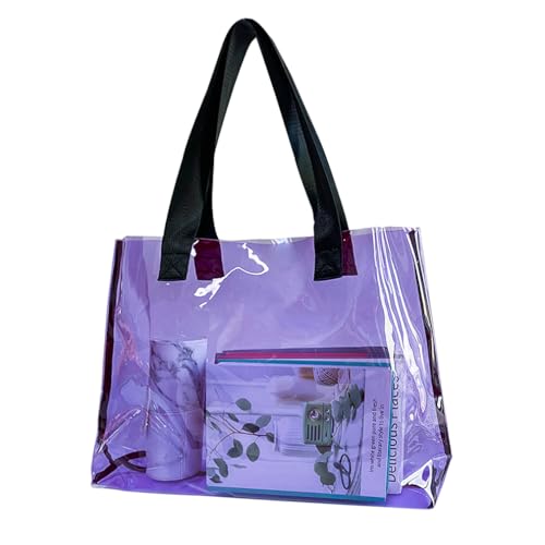 TotePrint Lila Große Klare Tote Bag-Vielseitig, Wasserdicht, Fleckenbeständig, Transparente Schulter Tote Bag, Arbeit Schulter Tote Bag (Lila) von Generic