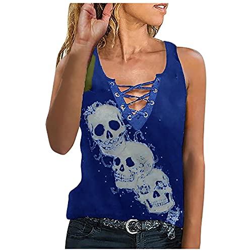 Totenkopf Nacht übergrößen Trägertop for Female Cooles Leger Dünn ärmellos Veste V Neck Sommer Binde Damen-Westen Frauen von Generic