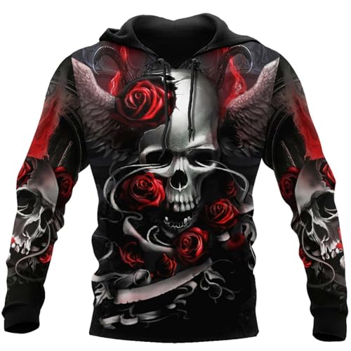 Totenkopf Pullover 3d Druck Herren Hoodie Herren Slim Fit Mit Taschen Sweatshirt Frühling Kapuzenpullover Herren 3D Schädel Druck Langarm Pulli Tops Herren (Styple 14#,M) von Generic