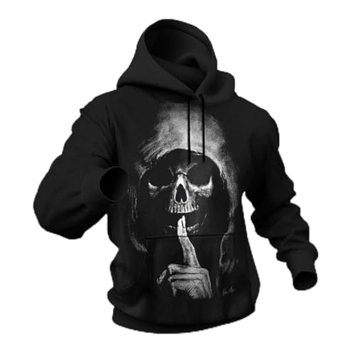 Totenkopf Pullover 3d Druck Herren Hoodie Herren Slim Fit Mit Taschen Sweatshirt Frühling Kapuzenpullover Herren 3D Schädel Druck Langarm Pulli Tops Herren (Styple 15#,L) von Generic