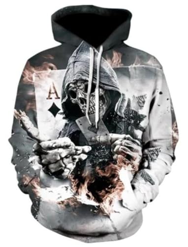 Totenkopf Pullover 3d Druck Herren Hoodie Herren Slim Fit Mit Taschen Sweatshirt Frühling Kapuzenpullover Herren 3D Schädel Druck Langarm Pulli Tops Herren (Styple 9#,3XL) von Generic