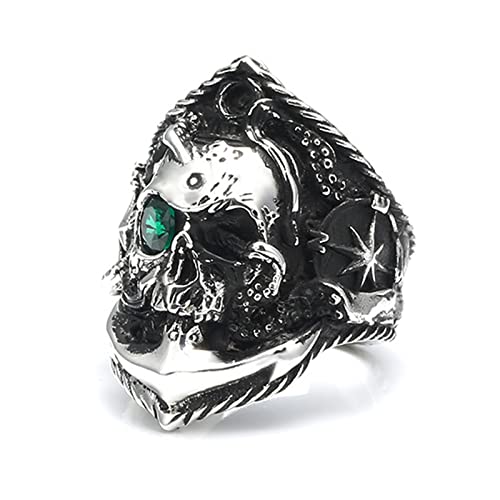 Totenkopfring aus S925-Sterlingsilber für Herren, offener Vintage-Totenkopfring mit Diamanten, Silber, 12 von Generic