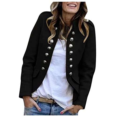 Trachtenblazer Damen Stehkragen Sweatblazer Sportlich Kurzblazer Military-Blazer Kurzmantel Wolle-Blazer Knöpfe Vorne Cardigan Herbst Übergangsjacke Business Büro Anzug Jacken von Generic