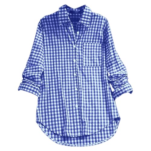 Trachtenbluse Damen Kariert - Rot Weiß Karohemd Trachten Baumwolle Leinen Trachtenblusen Oktoberfest Bluse Trachtenhemd Große Größen Trachtenmode Knopfleiste Tuniken Hemdbluse von Generic