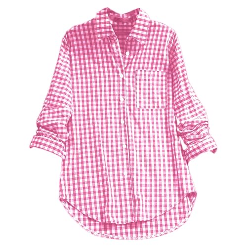 Trachtenbluse Damen Kariert - Rot Weiß Karohemd Trachten Baumwolle Leinen Trachtenblusen Oktoberfest Bluse Trachtenhemd Große Größen Trachtenmode Knopfleiste Tuniken Hemdbluse von Generic