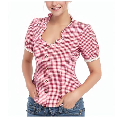 Trachtenbluse Damen Rot Kariert Trachten Bluse Kurzarm Trachtenmode Trachtenblusen Oktoberfest Kostüm Dirndl Bluse Traditionelle Blusen Rot Kariert Traditionelle Taillierte Trachten Bluse (F-Red, XL) Trachtenbluse Damen Rot Kariert Trachten Bluse Kurzarm Trachtenmode Trachtenblusen Oktoberfest Kostüm Dirndl Bluse Traditionelle Blusen Rot Kariert Traditionelle Taillierte Trachten Bluse (F-Red, XL) von Generic