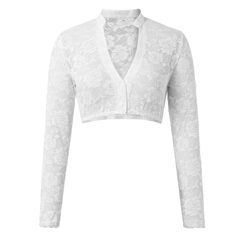 Trachtenbluse Damen Weiß, Dirndl Bluse Damen Langarm- Dirndbluse Spitze Hochgeschlossen Flügelärmel mit Knopfleiste Elegant Dirndlblusen Basic Trachtenmode Spitzenbluse für Bayrische Oktoberfest von Generic