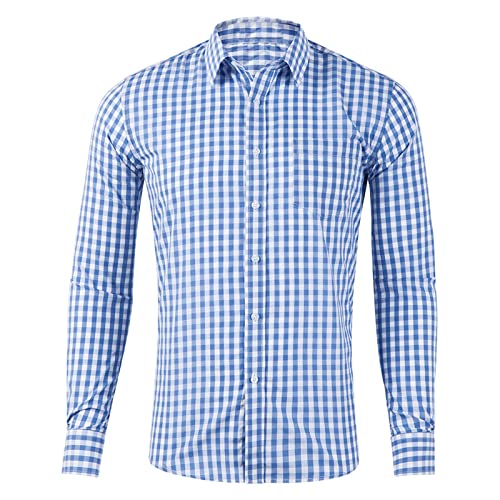 Trachtenhemd Herren Kurzarm-Hemden Oktoberfest Kariertes Flanellhemd holzfäller Hemd Freizeithemd Männer Checked Shirt Freizeit Business Party (Blue#2, XXL) von Generic