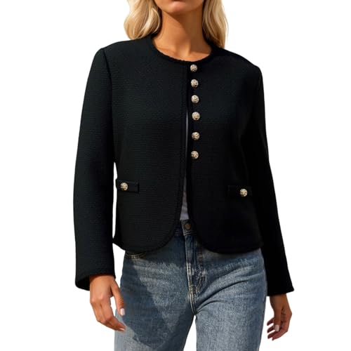 Trachtenjacke Damen Lederjacke Trachten Janker Veloursleder Strickjacke Cardigan mit Knöpfen Festliche Trachtenblazer Lodenjacke Eleganter Trachtenjanker Trachtenmode Trachtenstrickjacke (Schwarz, XL) von Generic