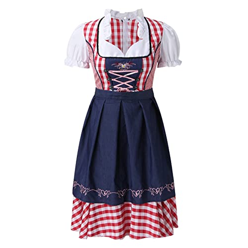 Trachtenkleid Damen,Damen Midi Dirndl Trachtenkleid Riemchen Trachtenmode Trachtenrock Kleid Dirndl Kleid Dirndlbluse für Oktoberfest Dirndlschürze inkl. Spitzenschürze von Generic