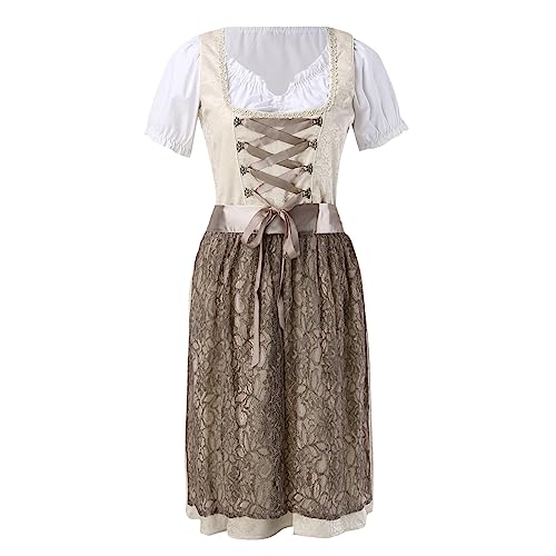 Trachtenkleid Damen,Damen Midi Dirndl Trachtenkleid Riemchen Trachtenmode Trachtenrock Kleid Dirndl Kleid Dirndlbluse für Oktoberfest Dirndlschürze inkl. Spitzenschürze von Generic