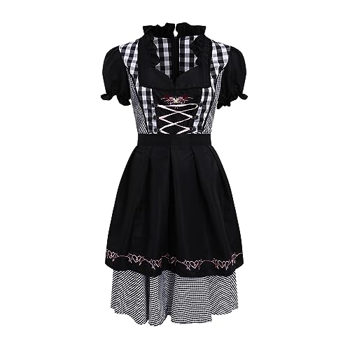 Trachtenkleid Damen,Damen Midi Dirndl Trachtenkleid Riemchen Trachtenmode Trachtenrock Kleid Dirndl Kleid Dirndlbluse für Oktoberfest Dirndlschürze inkl. Spitzenschürze von Generic