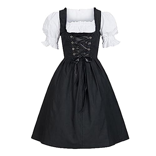 Trachtenkleid Damen,Damen Midi Dirndl Trachtenkleid Riemchen Trachtenmode Trachtenrock Kleid Dirndl Kleid Dirndlbluse für Oktoberfest Dirndlschürze inkl. Spitzenschürze von Generic