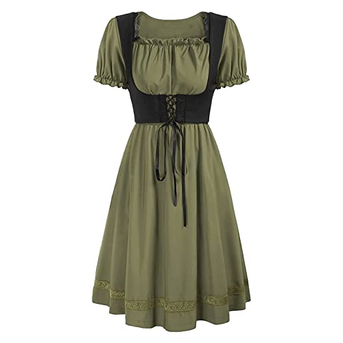 Trachtenkleid Damen - einfach Trachtenkleid Rüschen Dirndl Kleid mit eckigem Vintage Kleid Mittelalter Stil für Oktoberfest Besondere Anlässe von Generic