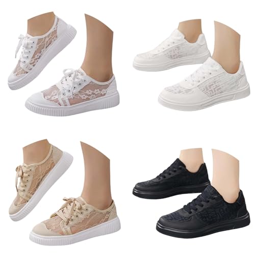Trachtenschuhe Damen Flach Spitzen Dirndl Trachten Sneaker Mesh Atmungsaktive Sommerschuhe Weiß Hochzeitsschuhe Braut Stoffschuhe Sport Tennisschuhe Turnschuhe von Generic