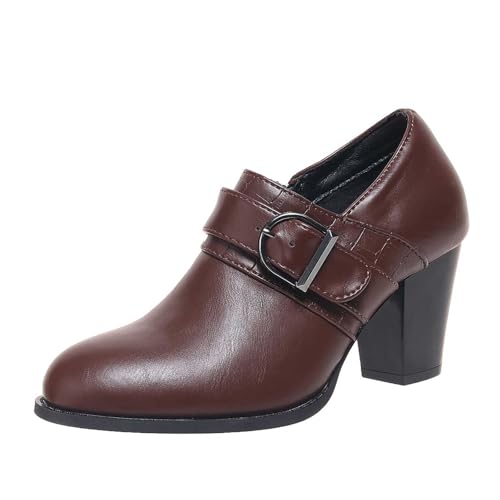 Trachtenschuhe Damen Puumps Damen Mary Jane Halbschuhe Blockabsatz Breite Füße Keilpumps Spangenpumps High Heels Chunky Elegant Riemchenpumps Puumps Schuhe für Partys & Tanzen Brautschuhe (Brown, 36) von Generic