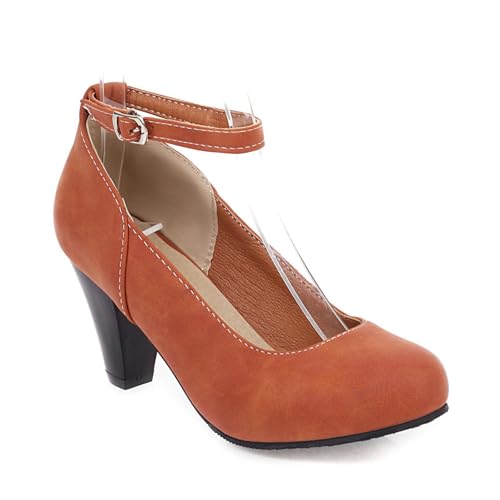 Trachtenschuhe Damen Puumps Elegant & Bequem Dirndl Schuhe Absatzschuhe Riemchen Trachten High Heels Tanzschuhe mit Absatz Dirndl Halbschuhe Absatzschuhe Highheels Ballerina (Orange, 42) von Generic