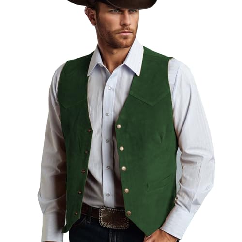 Trachtenweste Herren Samt Trachtengilet Traditionelle Gilet Anzugwesten Ärmellos Trachtenjacke Vintage Raulederweste Elegante Druckknopf Trachtenanzug Trachtensakko Oktoberfest Outfit (Grün, M) von Generic