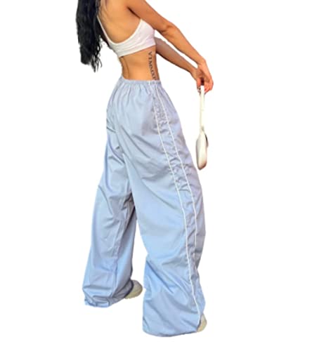 Track Pants Damen Parachute Pants Y2k Hosen Baggy Cargohose Fallschirmhose Teenager Y2K Weites Bein Track Pants Vintage Baggy Hosen Frauen 90er Streetwear Freizeithose Pants (hellblau,M) von Generic