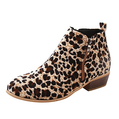 Tracking Damen Mode Herbst Frauen Stiefeletten Chunky Heel Low Heel Seitlicher Reißverschluss Leopardenmuster Lässig Bequem K Damen Schuhe (Khaki, 39) von Generic