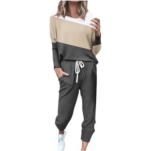 Tracksuit Damen Oversize: Damen Freizeitanzug 2-Teilig Elegant - Jogginganzug Baumwolle Sweatshirt Sporthose Sportanzug Modern Bunt Pullover+Jogginghose Trainingsanzug Große Größen Streetwear von Generic