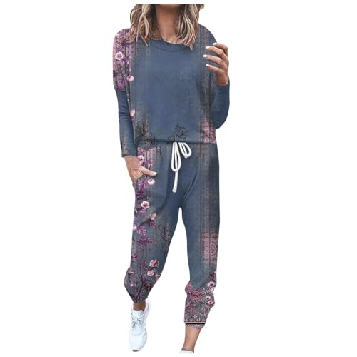 Tracksuit Damen Oversize: Damen Freizeitanzug 2-Teilig Elegant - Jogginganzug Baumwolle Sweatshirt Sporthose Sportanzug Modern Bunt Pullover+Jogginghose Trainingsanzug Große Größen Streetwear von Generic