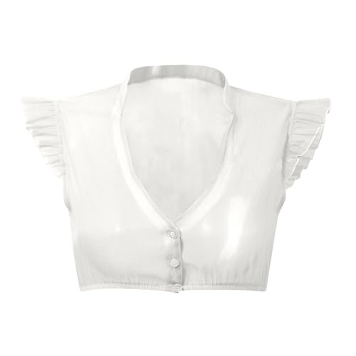 Traditionelle Dirndl Bluse Damen Flügelärmel Trachtenbluse Weiß Dirndlbluse Bierbekleidung Dirndl Hemd Dirndlblusen Kurzarm Stehkragen Elegant Trachten Oberteil für Oktoberfest Bierfest von Generic