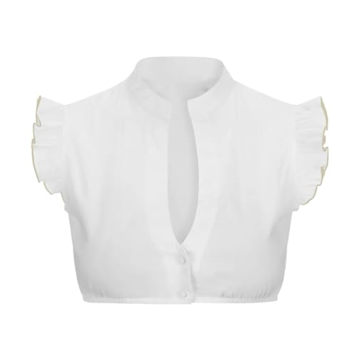 Traditionelle Dirndl Bluse Damen Flügelärmel Trachtenbluse Weiß Dirndlbluse Bierbekleidung Dirndl Hemd Dirndlblusen Kurzarm Stehkragen Elegant Trachten Oberteil für Oktoberfest Bierfest von Generic