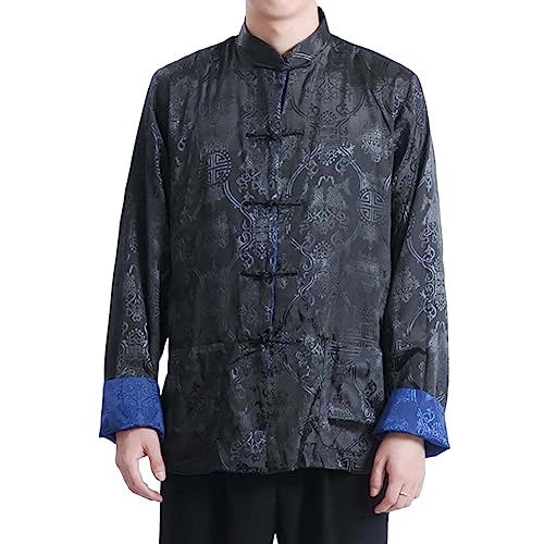 Traditionelle Tang-Jacke für chinesisches Neujahr, Kung-Fu-Flügel-Chun-Uniform, Hochzeit, Party, langärmeliger Obermantel, 50# Schwarz/Blau, Large von Generic