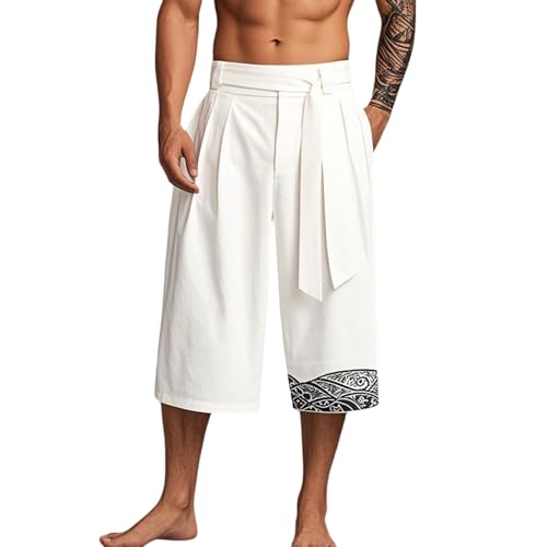 Traditionelle japanische Kimono-Hose asiatische Kleidung Badehose lässig locker japanischer Stil Leinen kurze Hose Sporthose Kurz Mit Taschen Kurze Hosen Herren Atmungsaktiv von Generic