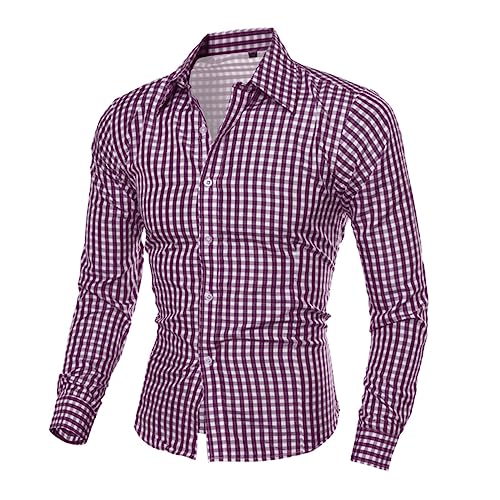 Traditionelles Trachtenhemd Herren Langarm Hochwertiges Oktoberfest Hemd Outfit Bavarian Tracht Kariertes Trachten Hemd für Männer Bayrischen Oktoberfest Hemd Freizeithemd Trachtenbluse (c-Purple, M) von Generic
