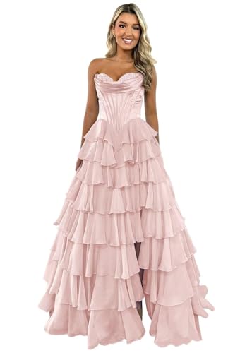 TräGerloses Korsett-Ballkleid FüR Frauen Lang A-LinieB allkleid Aus Chiffon Gestuftes Abendkleid Mit Schlitz Blush M TräGerloses Korsett-Ballkleid FüR Frauen Lang A-LinieB allkleid Aus Chiffon Gestuftes Abendkleid Mit Schlitz Blush M von Generic