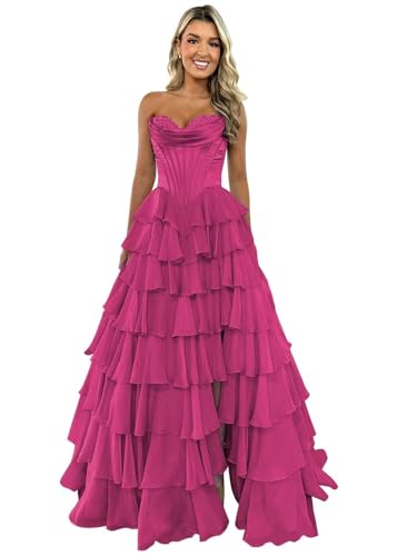 TräGerloses Korsett-Ballkleid FüR Frauen Lang A-LinieB allkleid Aus Chiffon Gestuftes Abendkleid Mit Schlitz Fuchsia M TräGerloses Korsett-Ballkleid FüR Frauen Lang A-LinieB allkleid Aus Chiffon Gestuftes Abendkleid Mit Schlitz Fuchsia M von Generic