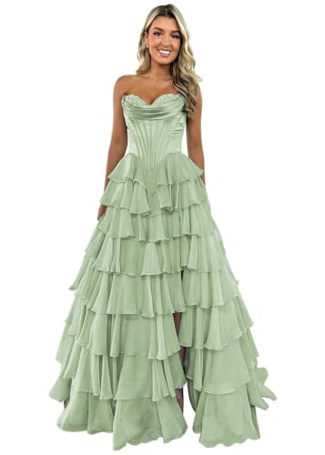 TräGerloses Korsett-Ballkleid FüR Frauen Lang A-LinieB allkleid Aus Chiffon Gestuftes Abendkleid Mit Schlitz Sage 4XL TräGerloses Korsett-Ballkleid FüR Frauen Lang A-LinieB allkleid Aus Chiffon Gestuftes Abendkleid Mit Schlitz Sage 4XL von Generic